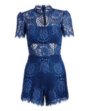 Heidi Short-Sleeve Lace Romper, Passionate Blue