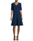 Mirasol Half-Sleeve Seam, Plus Sizeed A-Line Wool Dress