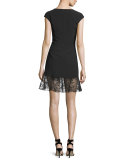 Sleeveless Crepe Lace-Trim Mini Dress, Black