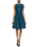 Sleeveless Pleated Silk Faille Dress, Teal