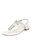 Pearly Crystal Flat Thong Sandal, Ivory