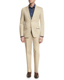Solid Stretch-Cotton Two-Piece Suit, Khaki