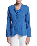Shawl-Collar Peplum Jacket, Blue