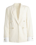 Long-Sleeve Double-Breasted Blazer, Butter