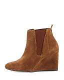 Suede Wedge Chelsea Boot, Dark Beige