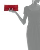 Gotham Crocodile Flap Clutch Bag, Red