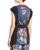 Floral-Print Stretch-Silk Kimono Wrap Top, Multicolor