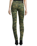 Halle Mid-Rise Super Skinny Jeans, Green Destroyed Camo