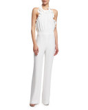 Blithe Silk Ruffle-Trim Halter Jumpsuit, White
