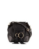 Polly Suede Flap Bucket Bag, Black