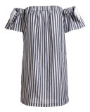 Off-the-Shoulder Striped Poplin Shirtdress, Multi