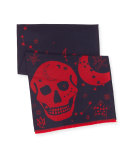 Oversize Skull Wool Scarf, Blue/Red