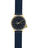 M12 Watch with Leather Strap, Navy/Gold