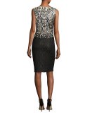 Metallic Pixelated Jacquard Pencil Dress, Black/Gold