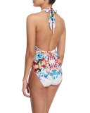 Cabana Floral-Print Cross-Halter One-Piece Swimsuit