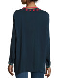Blossom Tab-Sleeve Embroidered Blouse 