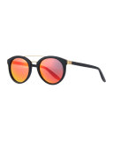 Dalziel Round Iridescent Sunglasses, Black/Inferno Red
