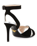 Suede and Metallic Ankle-Wrap Sandal