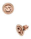  Logo Pave Stud Earrings, Rose Golden