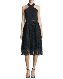 Halter Fit & Flare Lace Combo Dress 