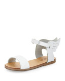 Winged Leather Sandal, White, Size 6-10