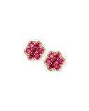 18K Gold & Ruby Floral Stud Earrings