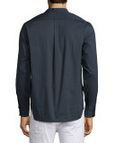 Woven Band-Collar Shirt, Navy
