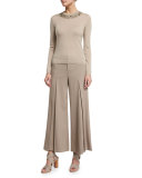 Beatriz Wide-Leg Cropped Pants, Taupe