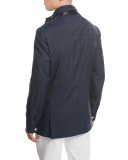 Micro-Check Wool Field Jacket, Blue