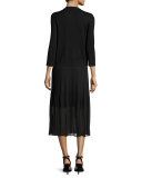3/4-Sleeve Embellished Silk/Cashmere Cardigan, Black