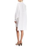 Oversized Long-Sleeve Crewneck Shirtdress, White