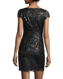 Penni Faux-Leather Lace Dress, Black