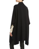Long Leather-Trim Stretch-Wool Poncho