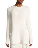 Selina Ribbed Crewneck Sweater, Neutral