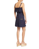 Sleeveless Stretch Denim Mini Dress, Indigo