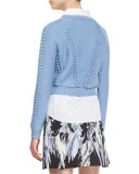 Cropped Braided-Stitch Sweater, Sky