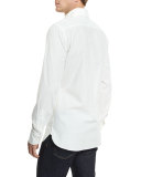Military-Style Washed Twill Sport Shirt, White