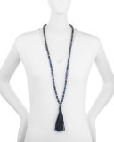 Labradorite Leather Pendant Necklace, Navy