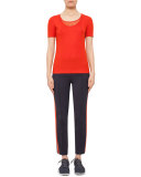 Short-Sleeve Mesh-Knit Top, Rust