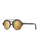 Milan II Mirrored Round Sunglasses, Black/Bronze