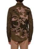 Unfinished-Hem Panther-Embroidered Military Shirt, Olive