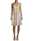 Sleeveless Printed Scoop-Neck Dress, Multi, Plus Size