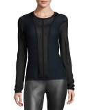 Eunice Paneled Mesh Sweater, Navy
