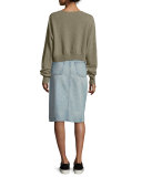 Cropped Seamless Cashmere Sweater, Moss Melange