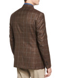 Windowpane-Check Two-Button Sport Coat, Brown