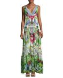 Tiered Sleeveless Silk Maxi Dress, Exotic Hypnotic