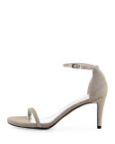 Naked Shimmery Low-Heel Sandal, Silver