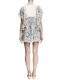 Flutter-Sleeve Embroidered Blouse, Daisy Print