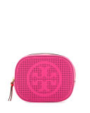 Logo-Perforated Round Cosmetic Bag