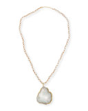 Pearly Bead Necklace w/Druzy Pendant, Tan